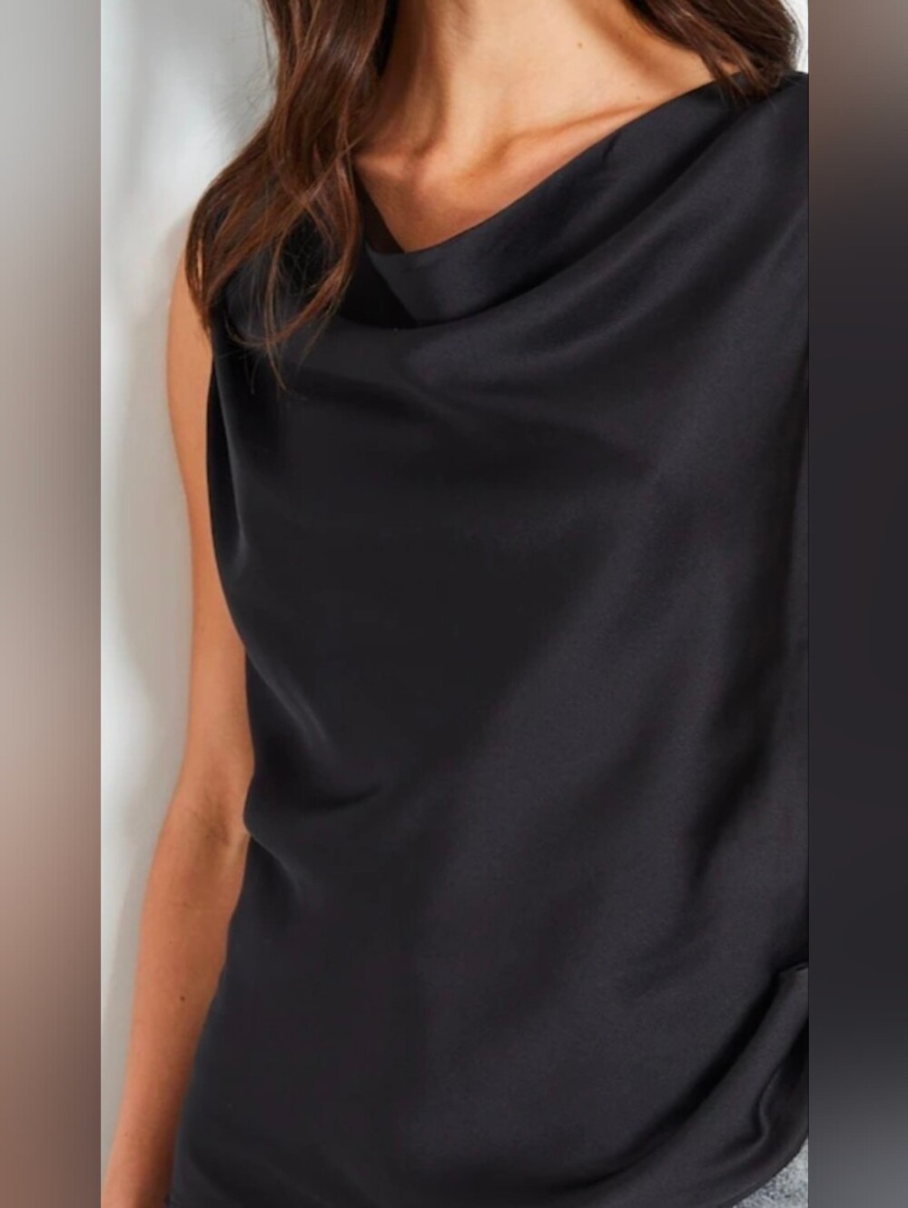 NWT 89th & Madison Black Satin Cowl Neck Shell